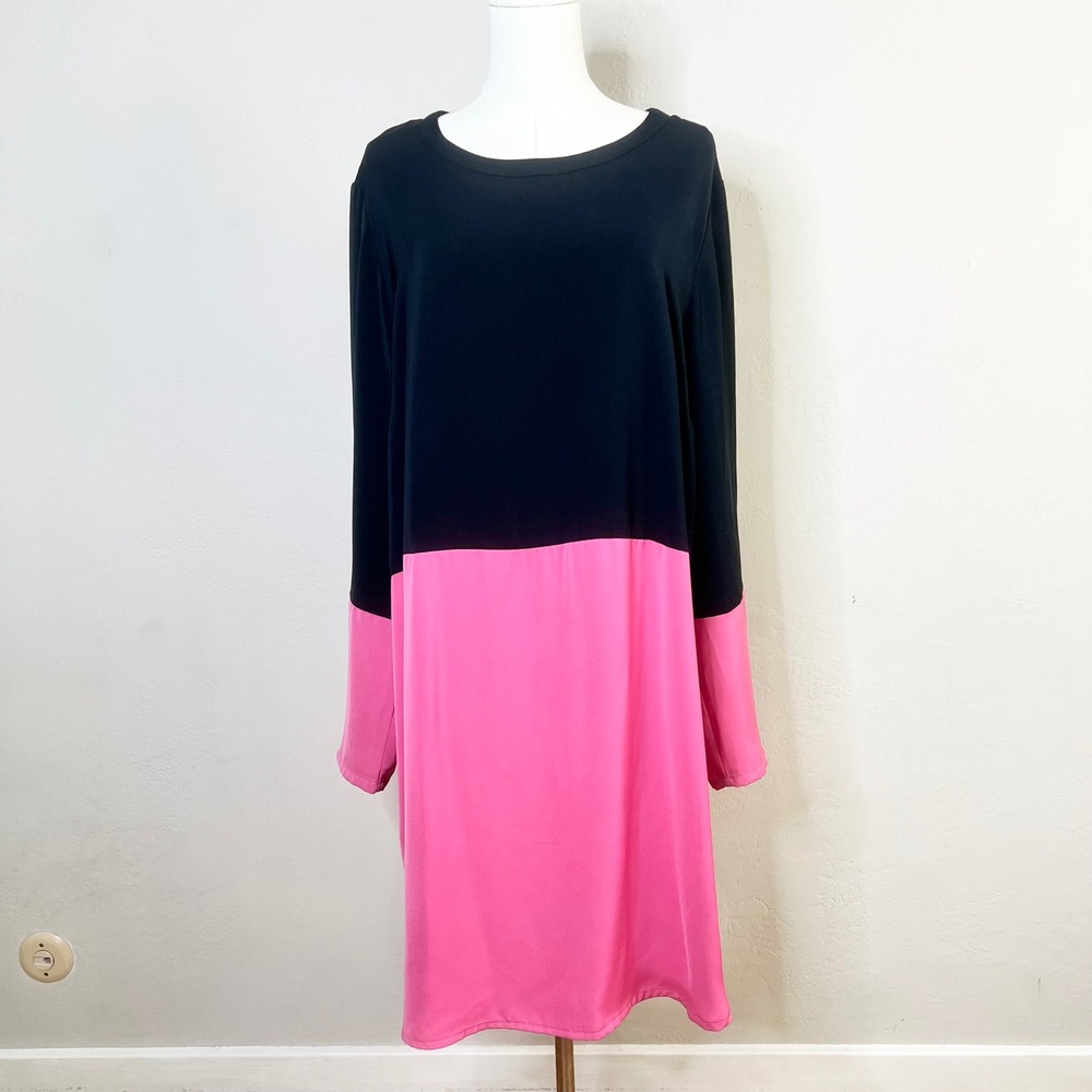 Junarose Black Pink Colorblock Long Sleeve Tunic Dress Plus Size US 16